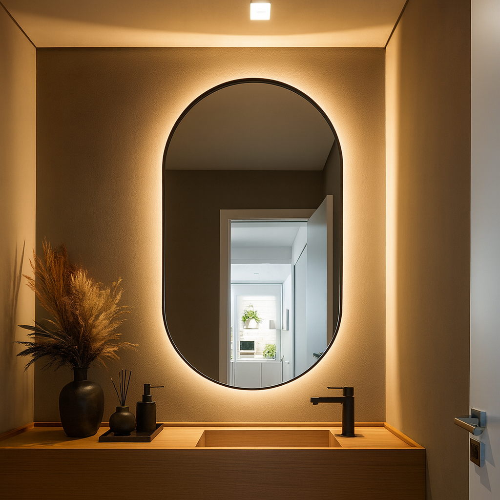 Espelho Oval 80x50cm Com Led Lapidado Luxo Com Suporte