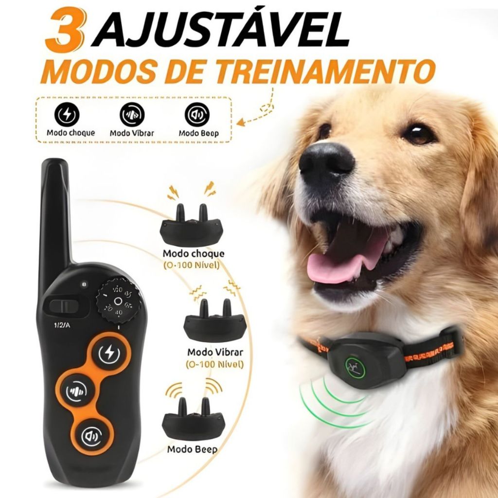 Coleira de Adestramento Controle de Latido Recarregável Alcance efetivo de até 500 metros