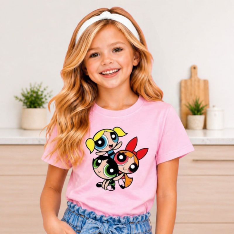Camiseta infantil Meninas Super poderosas rosa vermelha personagens  desenho heróis criança 2 ao 14
