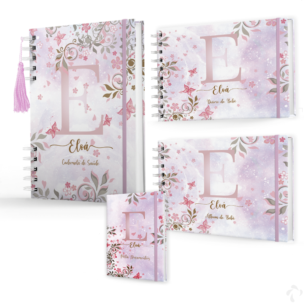 Kit Caderneta  de Vacinação Menina Personalizado -  Caderneta - Livro do Bebê - Álbum - Porta Documentos