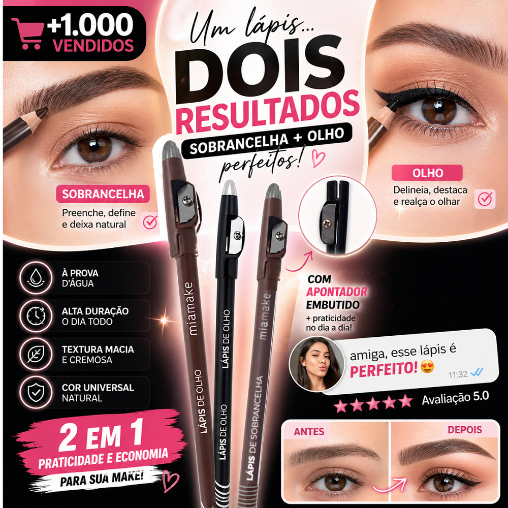 Kit Lápis Olho Preto e Marrom + Sobrancelha Universal À Prova D’Água Miamake Longa Duração Não Borra