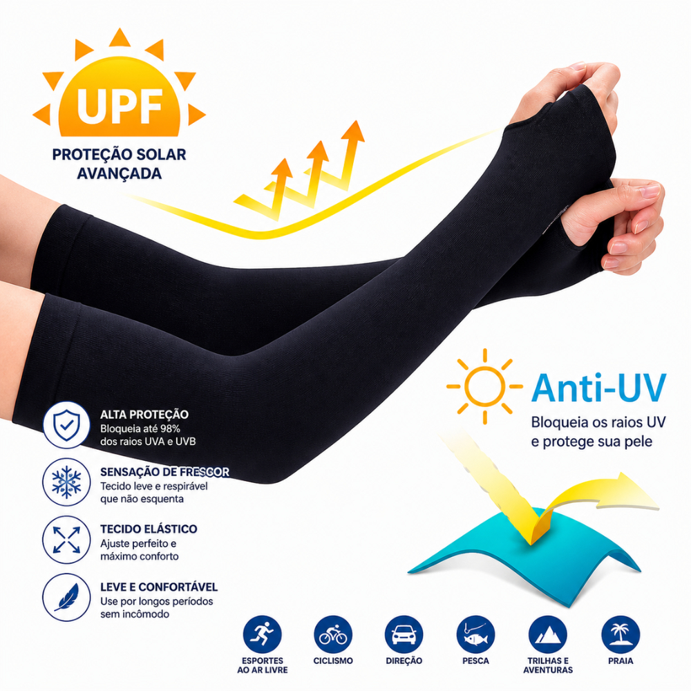 1/2/3 Pares Manguito Proteção Solar UV Fina Braço Seda Masculina Feminina Respirável 40cm lado esquerdo direito