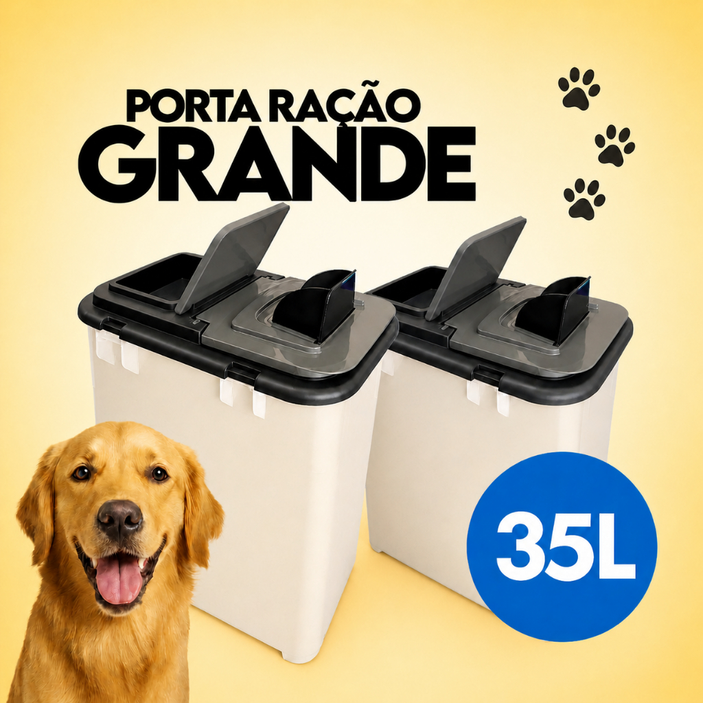 Container Porta Ração 15KG + Pá Dosadora Com 35 Litros
