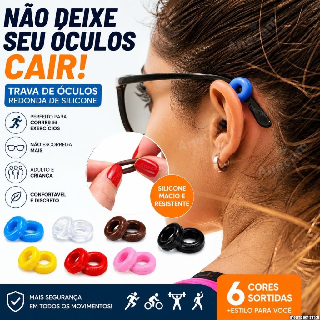 Trava Óculos Antiderrapante Silicone Kit 2/6/10/24 Un Não Cai Do Rosto Gancho Orelha Haste Conforto
