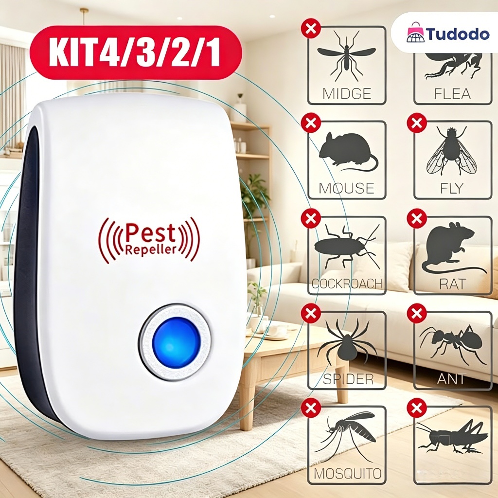 KIT4/3/2/1 Repelente Eletrônico Ultrassônico Mosca Pernilongos Baratas Morcegos repele e Espanta Ratos bivolt