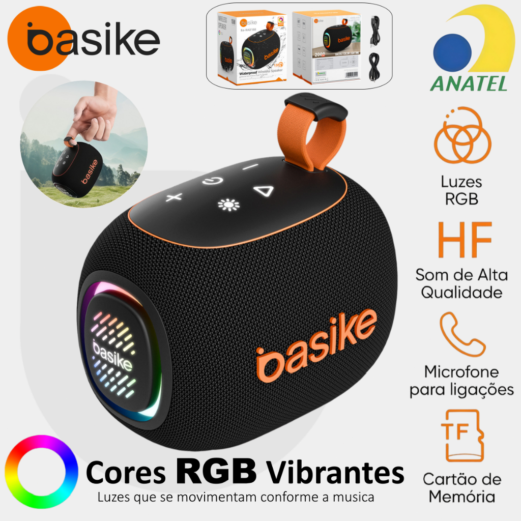 BASIKE Caixa de Som Bluetooth Go 4 15W | À Prova D'água Portátil, Bateria, TWS, Pen Drive e Rádio FM