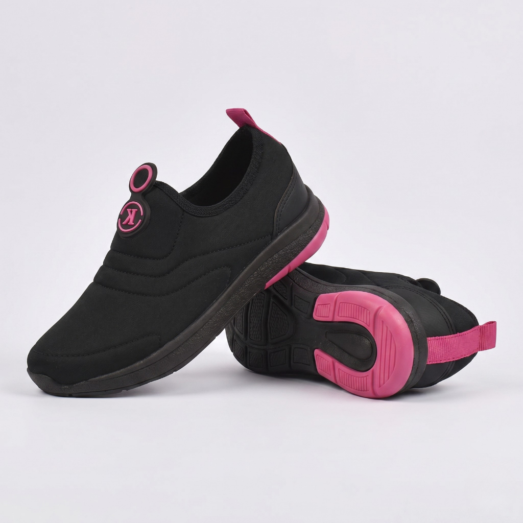 Kidstep Tenis Escolar Infantil Calce Fácil K Feminino Preto com Pink 28 ao 36