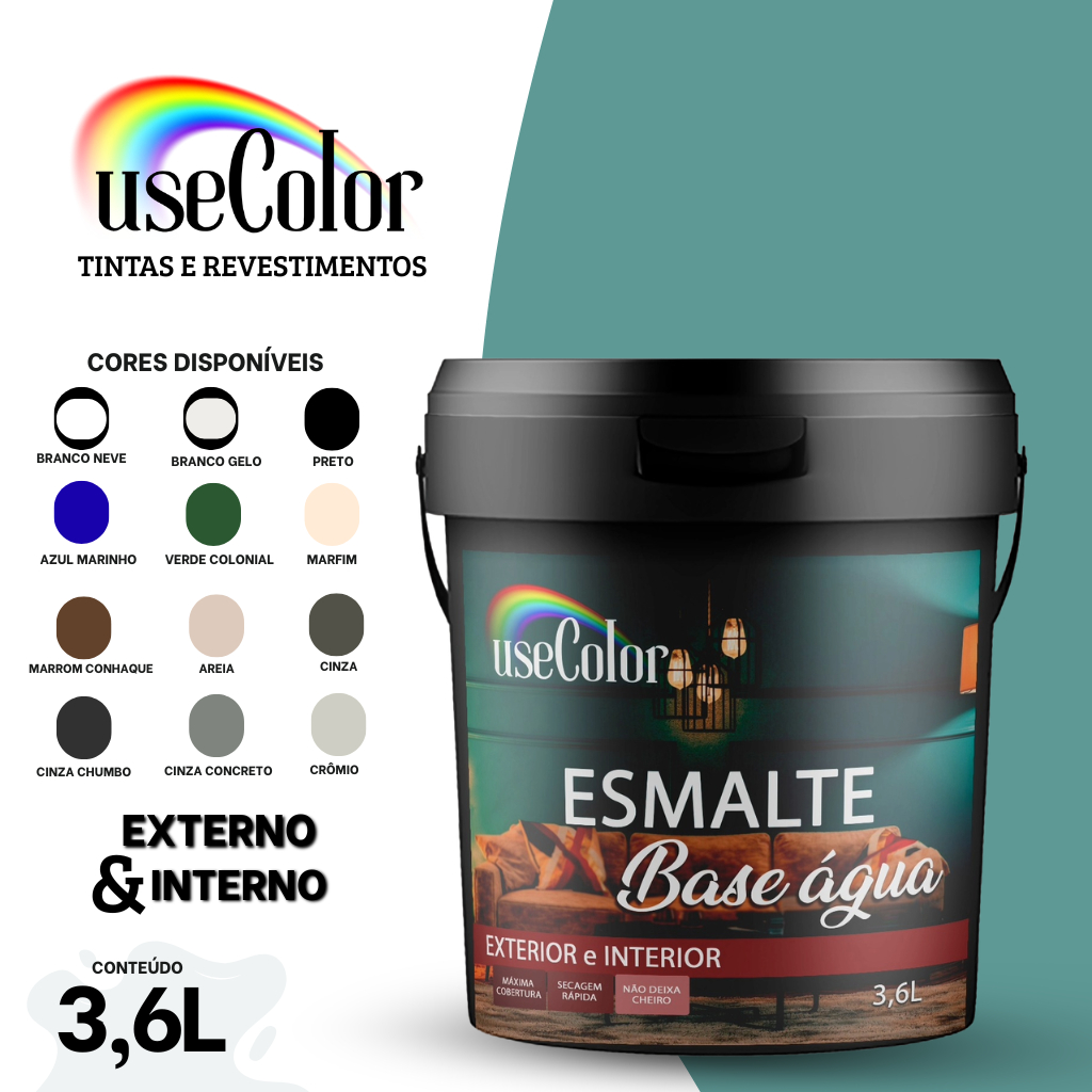 Tinta Esmalte 3,6L Base Água Boa Cobertura Acabamento Brilhante Metais e Madeiras