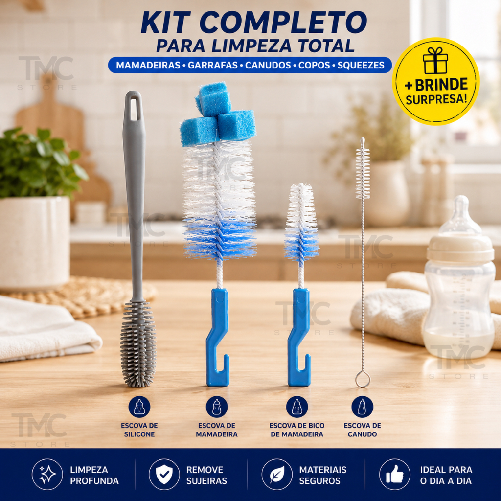 Kit 4 Escovas Para Lavar Louça Garrafa Copo Mamadeira Canudo