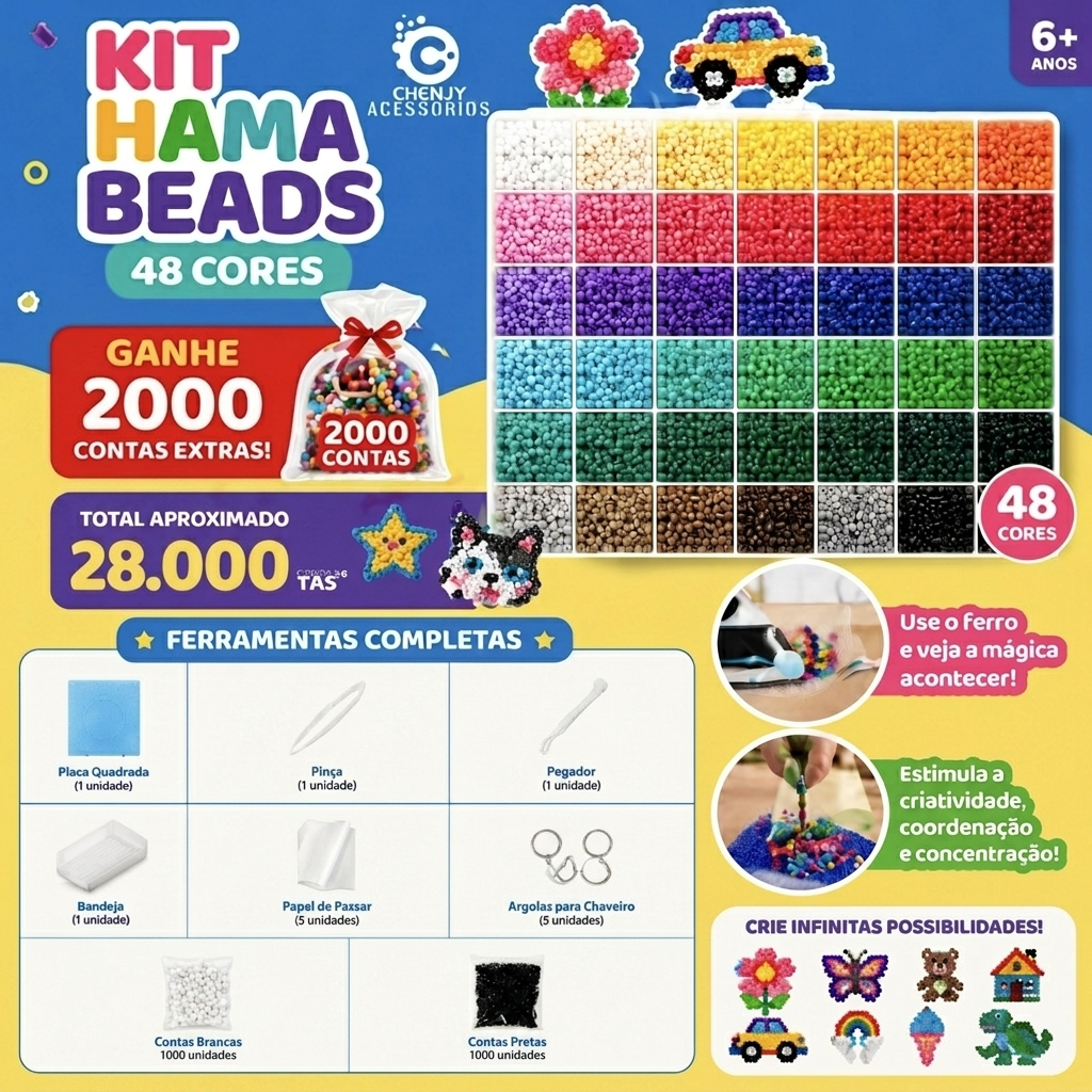 Kit 24-48 cores 2.6mm Com 28000pcs Perler Hama Beads DIY Presentes para crianças Com Ferramentas