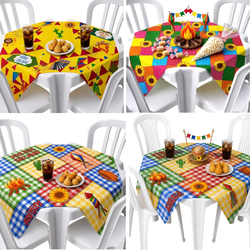 Kit Toalhas de Festa Junina Estampas Sortidas Chita Floral Festa Caipira TNT Estampado 70x70cm
