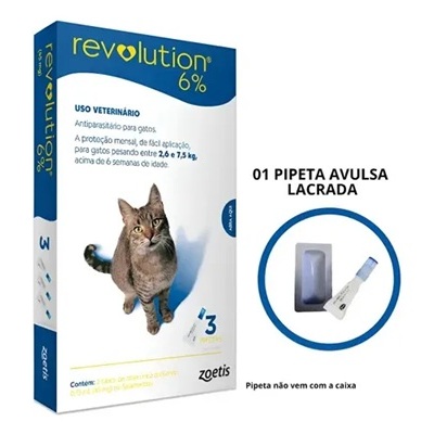 Revolution Pulga e Carrapatos para Gatos Adultos  De 2,6 a 7,5 Kg 6% Opções de 1, 2 e 3 pipetas