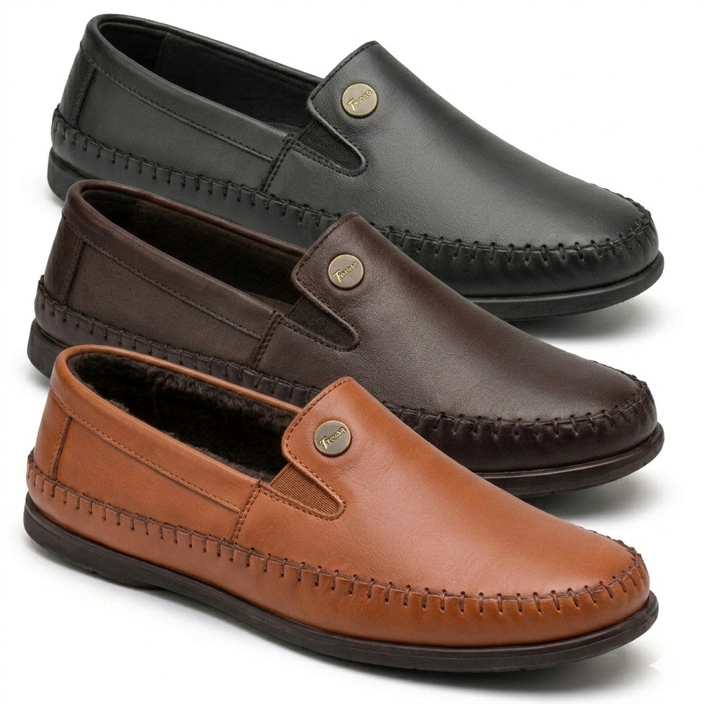 Mocassim Masculino de Couro Legítimo Confortável – Sapato Casual Elegante, Leve e Antiderrapante para Dia a Dia - LISA