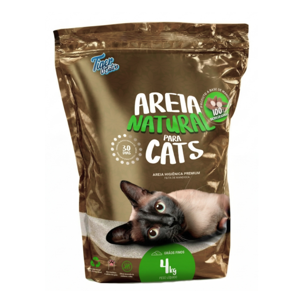 Areia Higiênica Biodegradável Mandioca Para Gatos Tiger Cats