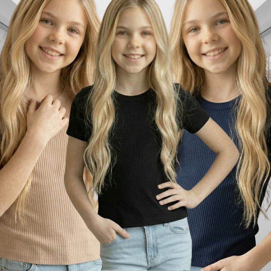 Camiseta Infantil Ribana Canelada Blusa Modelo Unissex Gola Careca Baby Look Premium Conforto Moda Blogueirinha Estilo!
