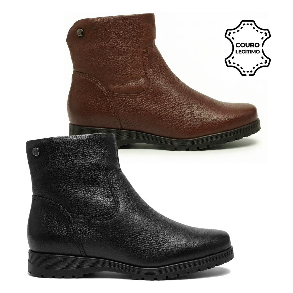 Bota Feminina Bottero Couro Cano Baixo Tratorada 369207