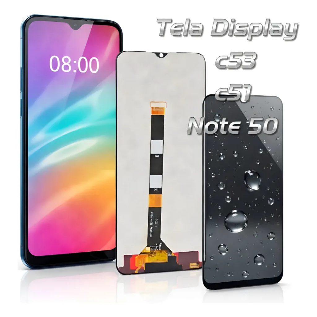 Frontal Tela Display Touch LCD Universal para Rlm C53/C51/Note 50 Reposição Peça Completa
