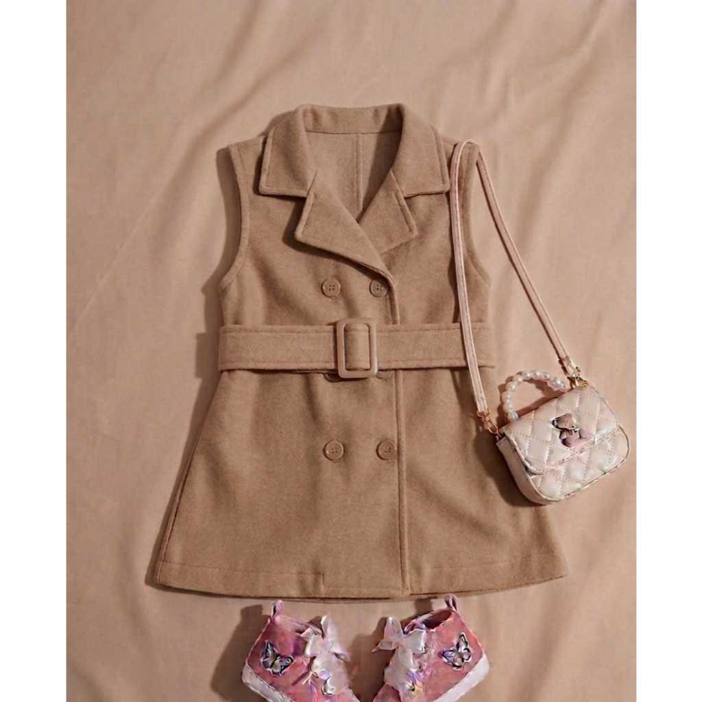 Vestido Infantil Sobretudo Colete Feminino com Cinto Moda Menina Elegante Casual Festa  Aniversário Look fofos