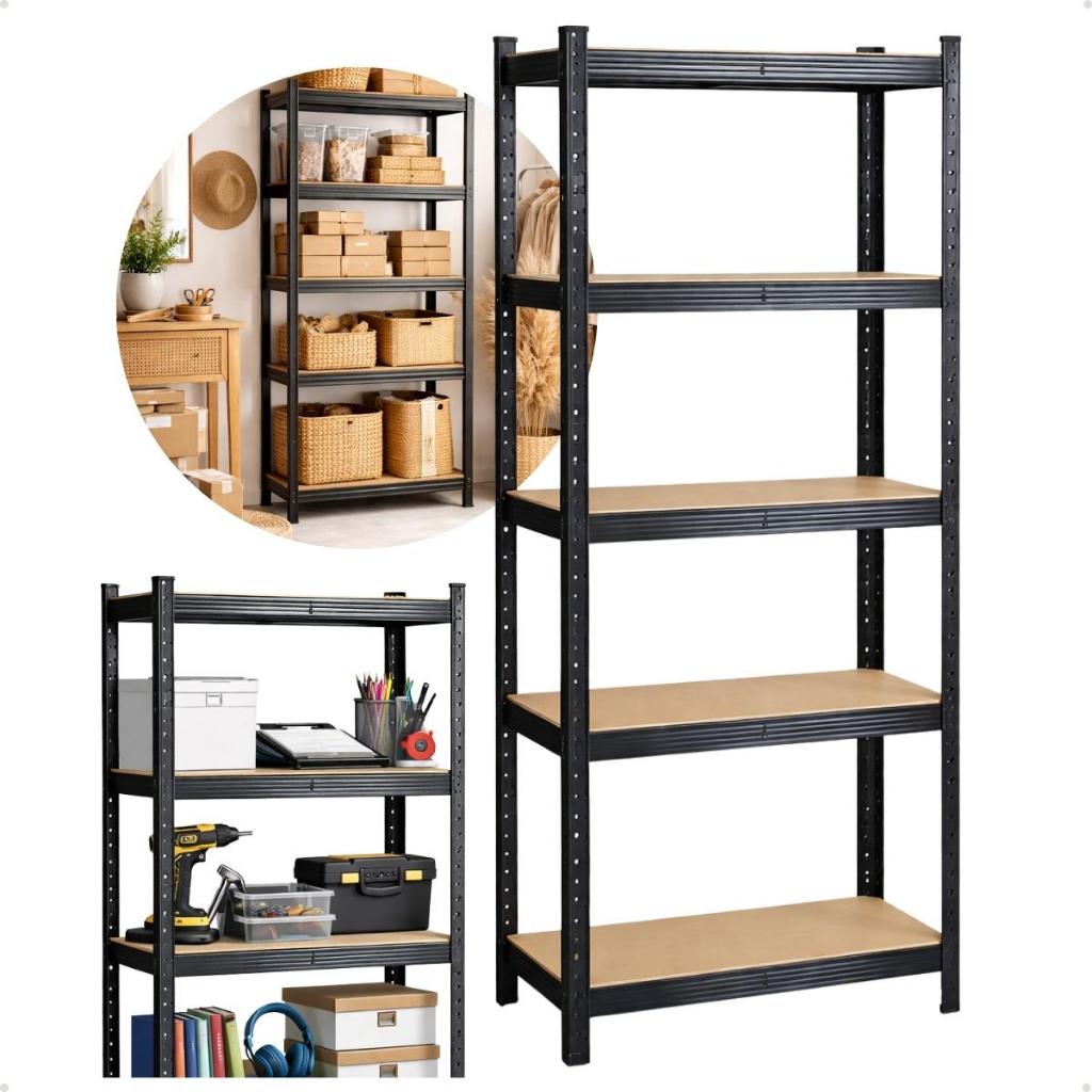 Estante Aço 5 Prateleiras Mdf Até 375kg 180cm X 60cm X 30cm: Escritório, Prateleira para Livros e Estante Or
