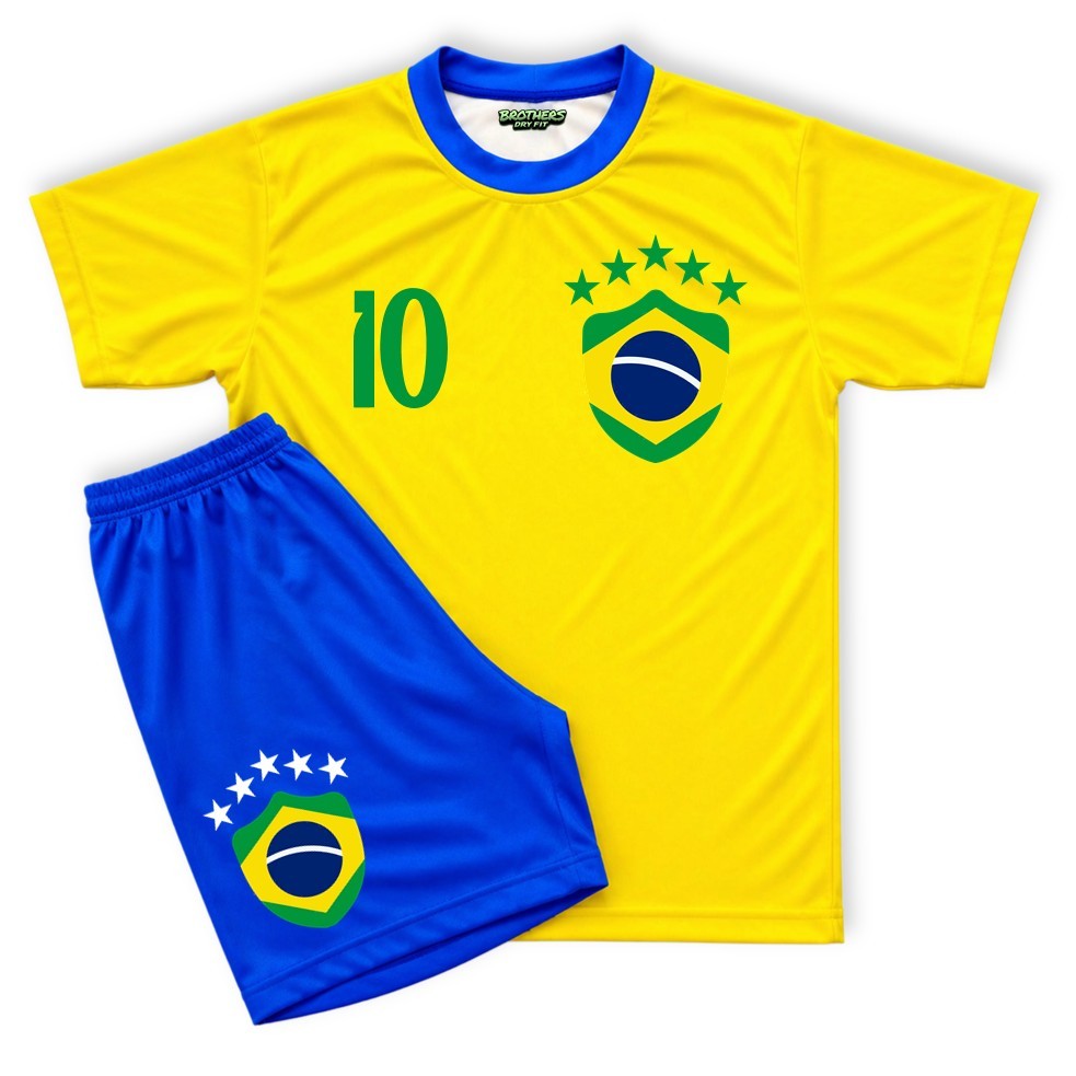 Camisa + Short do Brasil Infantil Juvenil Futebol Copa do Brasil Masculino ou Feminino Torcida