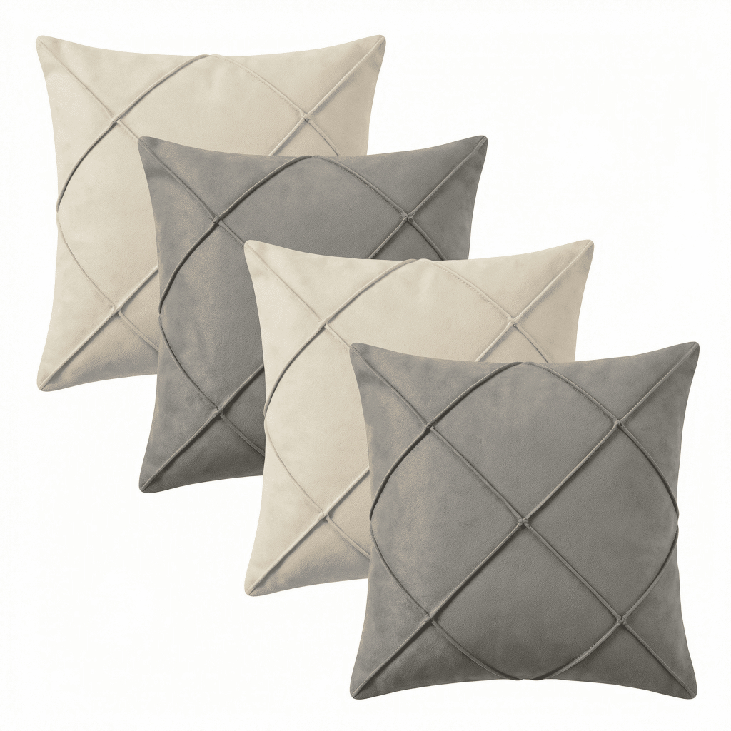 Kit 4 Capas de Almofada 40x40 Suede Premium Drapeada Decorativa Zíper Luxo