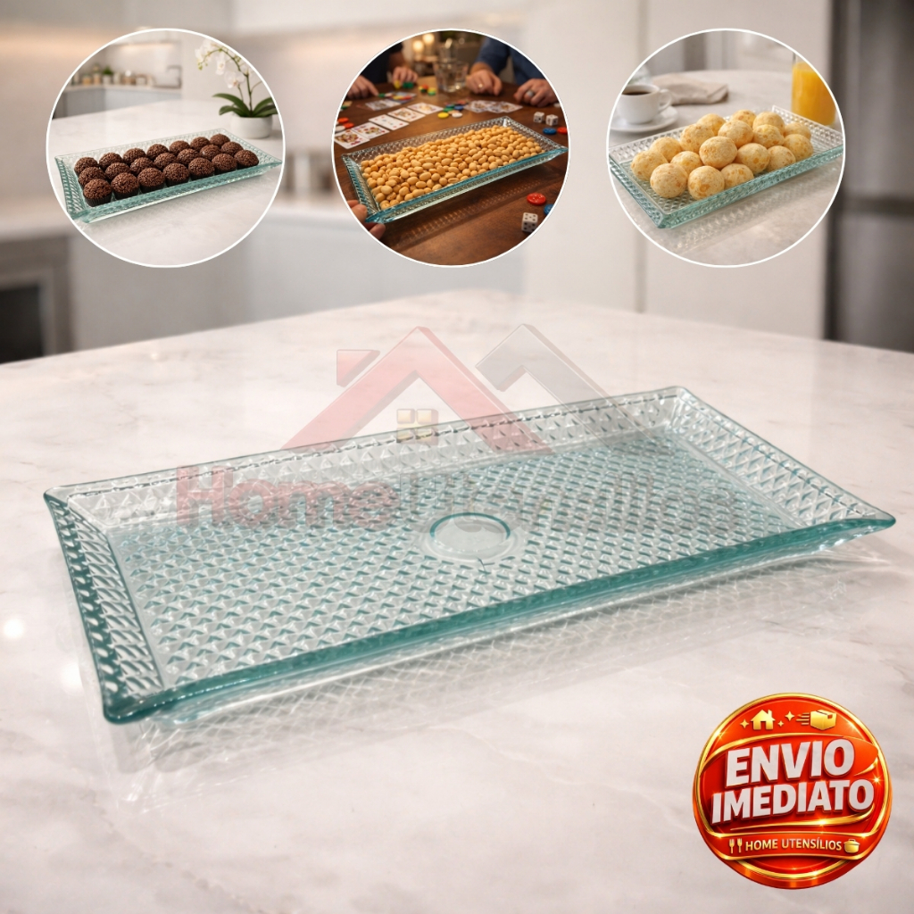 Travessa Retangular De Vidro Porta Frios Petisqueira Porta Bolo Rocambole Multiuso 30CM X 16CM