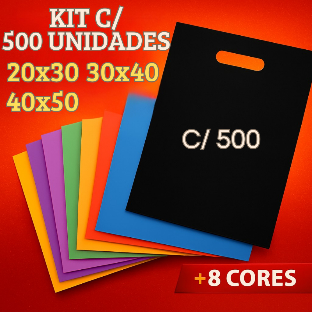 Kit 500 Sacola Boca de Palhaço 20x30 30x40 40x50 Sacolinha para Lojas Sacolas Boca de Palhaço