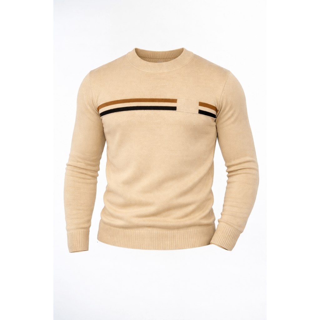 Suéter Masculino Gola Redonda  Blusa de Tricot Listra Fina Alta Qualidade Tam.  M G GG