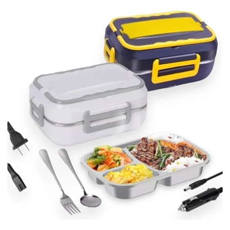 Marmita Elétrica Veicular Bivolt 1,5L– Aquecedor de Alimentos com Colher e Garfo (AK-F001A)