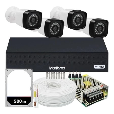 Kit 4 Câmeras Segurança Infravermelho Externas Dvr Intelbras 1004C 4 Canais HD 500gb