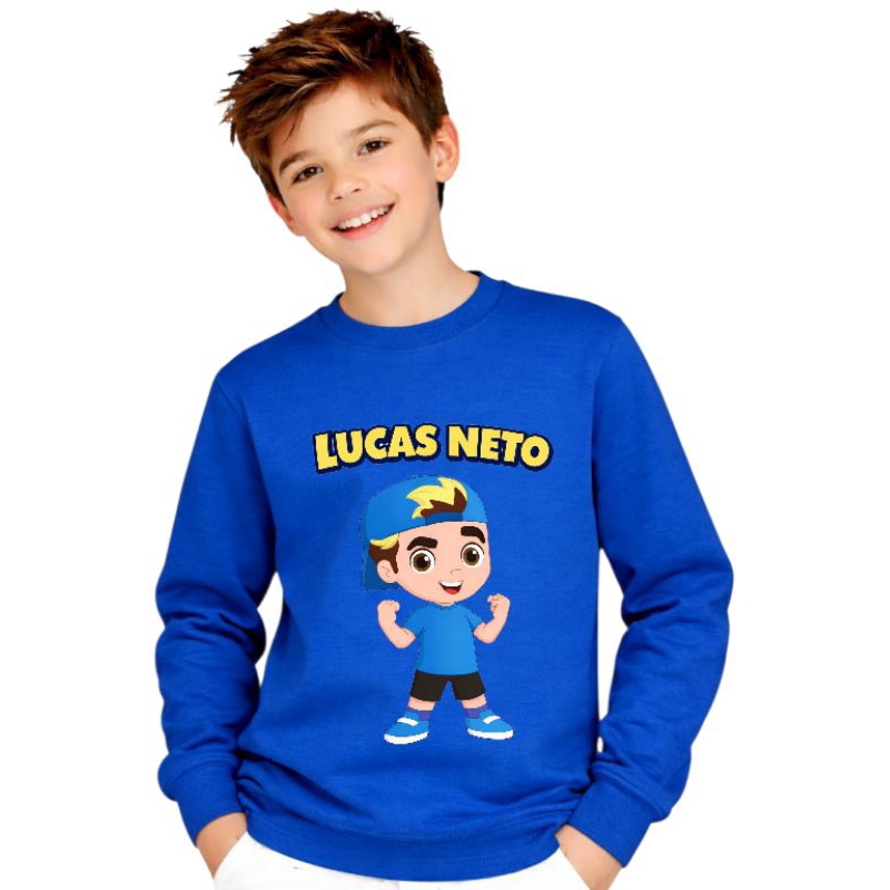 Moletom Infantil Youtubers influencer Lucas Neto Frio menino menina  azul criança juvenil  2 a 14