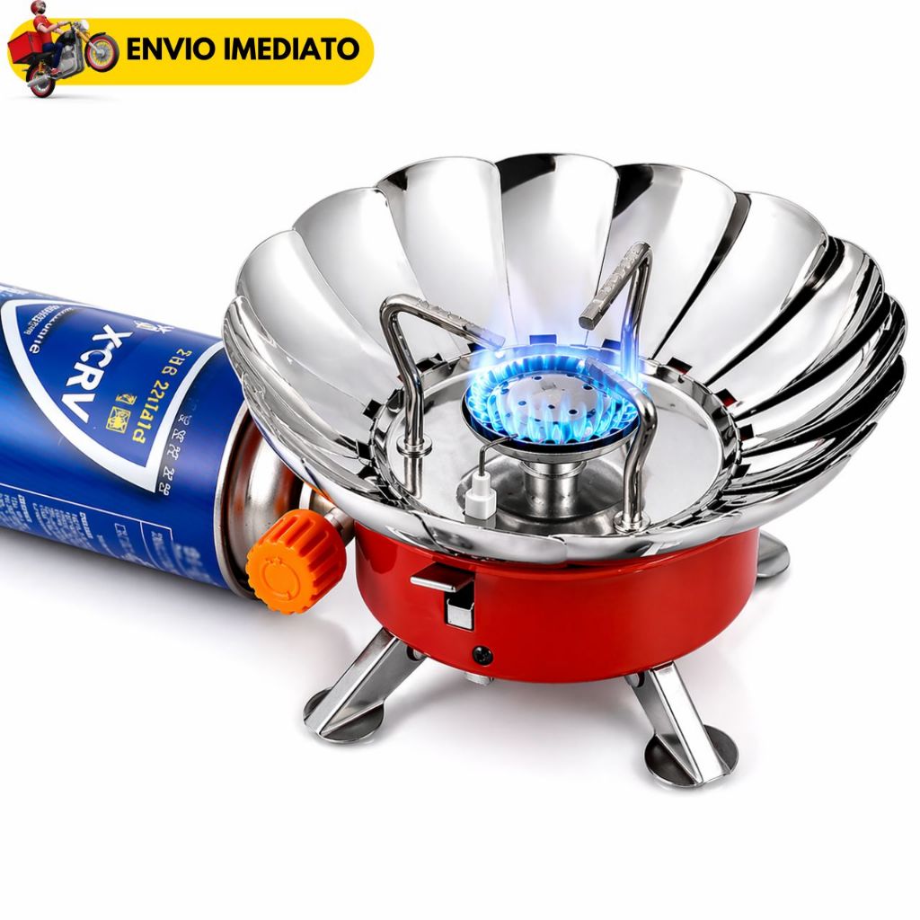 Fogareiro Portátil Camping Fogão Gás Compacto Dobrável Alta Potência Ingnição Corta Vento com Bolsa para Trilhas Pesca