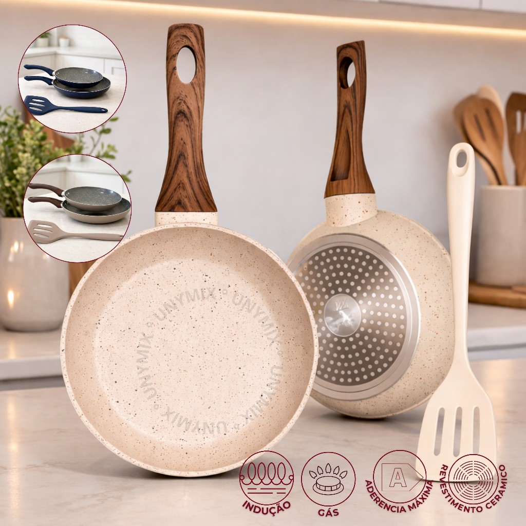 Kit Frigideiras Antiaderente em Cerâmica Indução - 20cm e 24cm + Espátula
