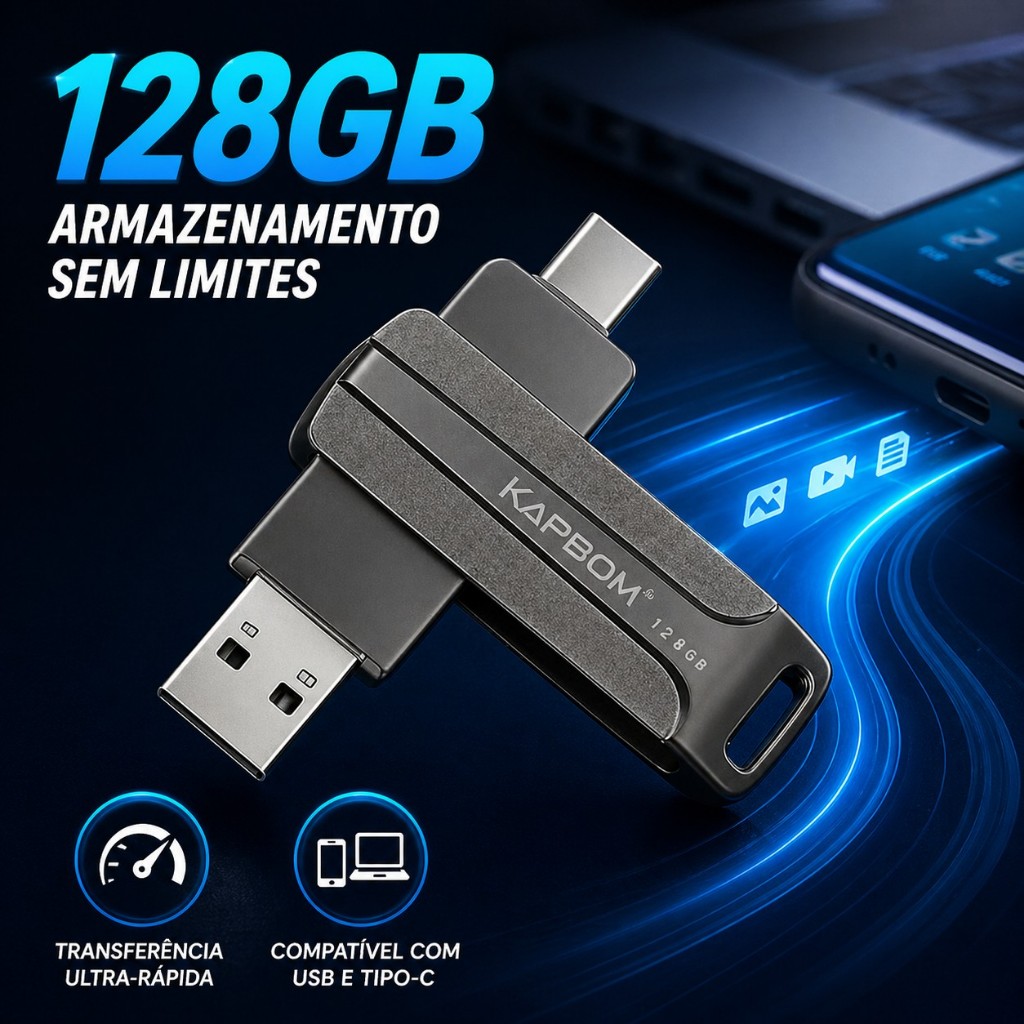 Pen Drive Metálico 128gb/64gb 2 Em 1 Usb 3.0 Velocidade Tipo-c PenDrive Armazenamento Flash