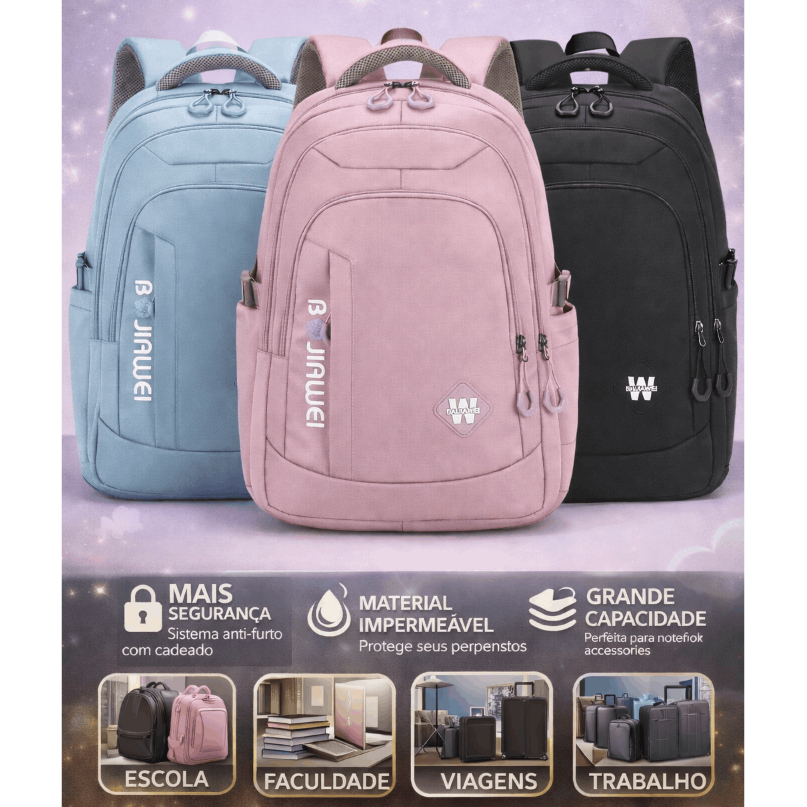 Mochila Feminina Escolar Impermeável Grande Bolsa Feminina Faculdade Trabalho Moda Premium