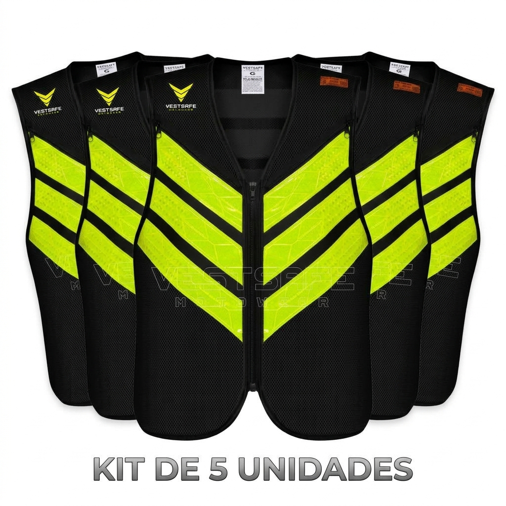Kit com 5 Colete Motoboy Mototáxi Moto Refletivo com Bolsos Aprovado Inmetro