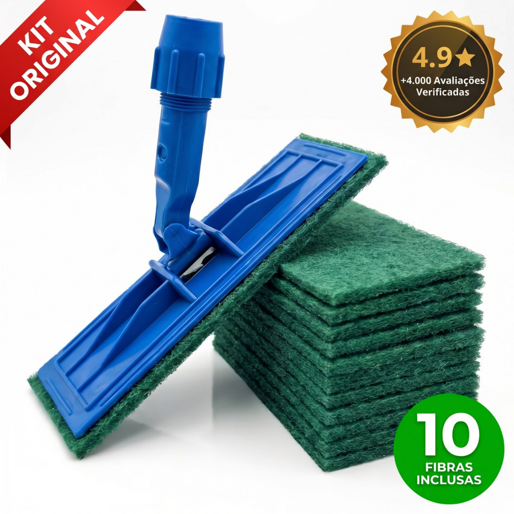 Kit Suporte para Fibra com 10 Fibras 250x100mm Multiuso para Limpeza de Pisos e Superfícies