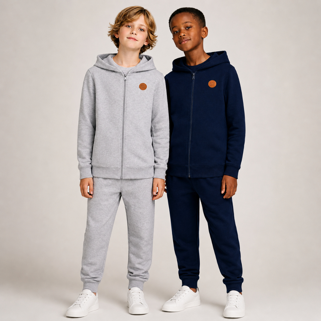Kit 2 Conjuntos de Moletom Infantil Menino Zíper Básico Inverno Preto, Mescla e Azul Marinho