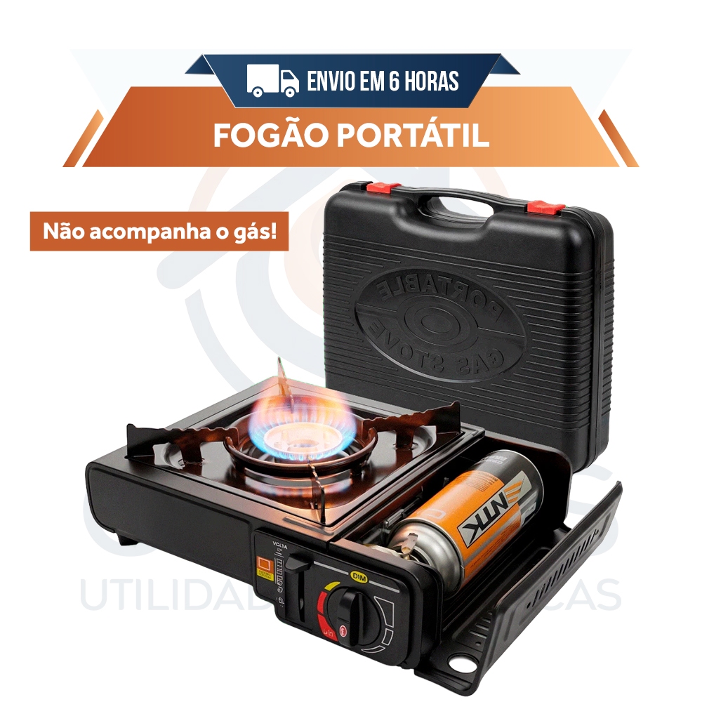 Kit Com Fogareiro Portátil a Gás Camping Pesca Viagem Acendimento Automático Com Maleta Fogão a Gás Portátil