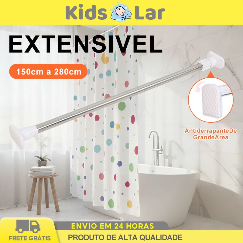 Varão Extensivel Seco Varão Extensível SEM FUROS 150cm A 280 cm Regulável Cortina Box Banheiro