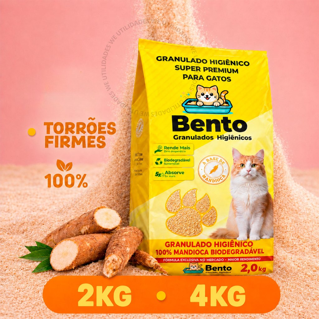 Areia de Gato Mandioca Grão Grossos Biodegradável 2 a 4 KG Descarta no Vaso Sanitário Pet
