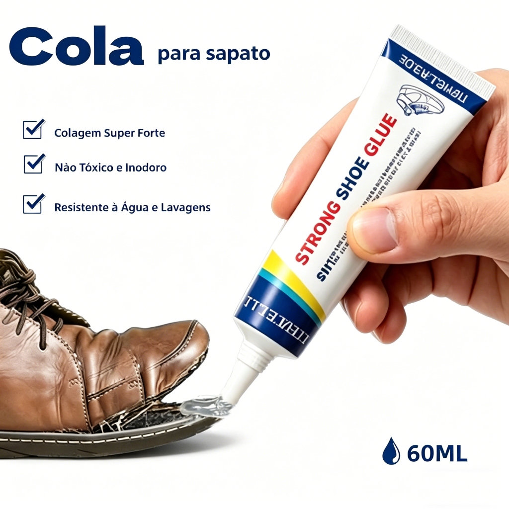 Cola Transparente Sapatos (60ml) – Adesivo Baixo Odor, À Prova D'água, Forte, Ideal Solas e Saltos