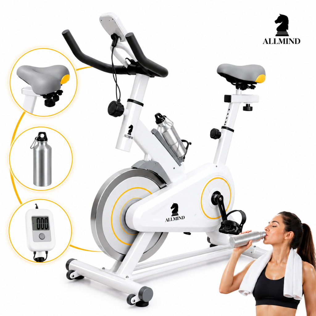 Bike Ergométrica 8kg Fitness Treino musculação Academia 120kg Branco com Painel Digital Squeeze