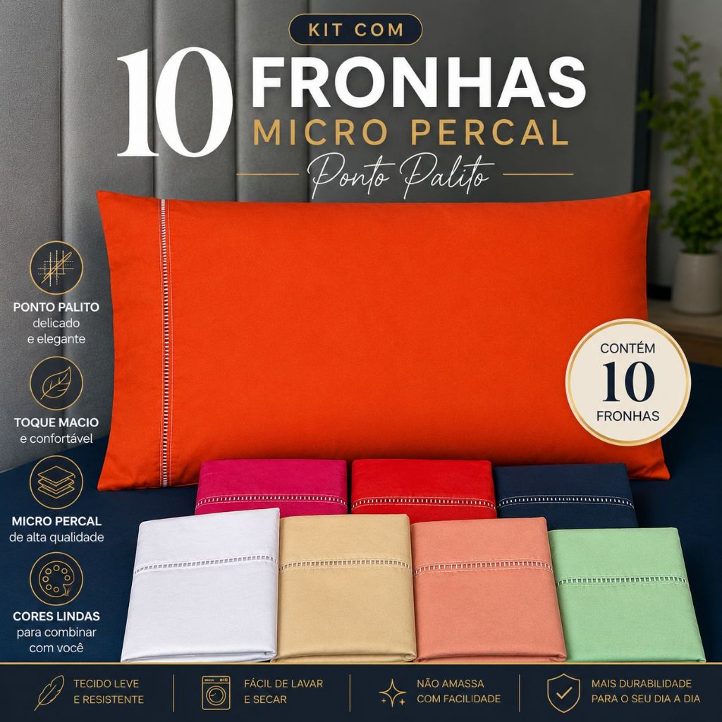 KIT COM 10 Fronhas 50 X 70CM Liso Micropercal - SORTIDAS!!
