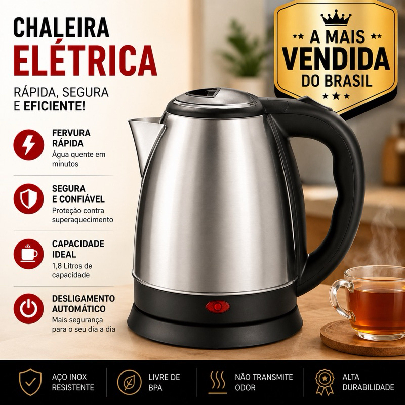 Chaleira elétrica inox  220v 1,8 Litros