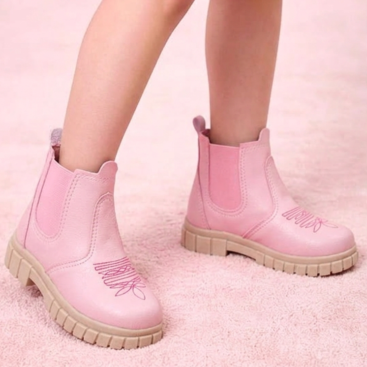 Bota Jeca Infantil Bordada Menina e Menino Confortável Premium Rosa e Marrom