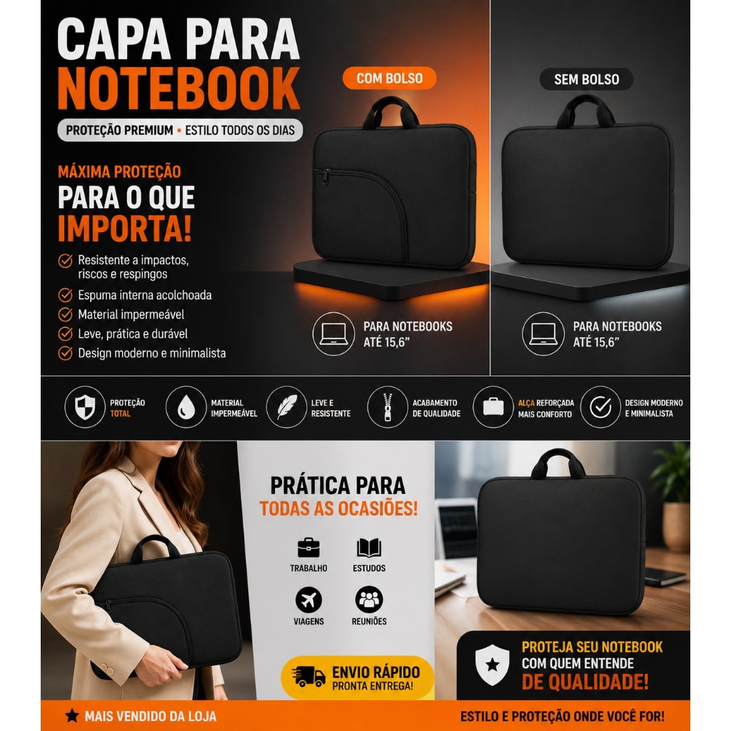 Bag de notebook Capa Case Notebook Bolsa de Notebook com bolso e sem bolso