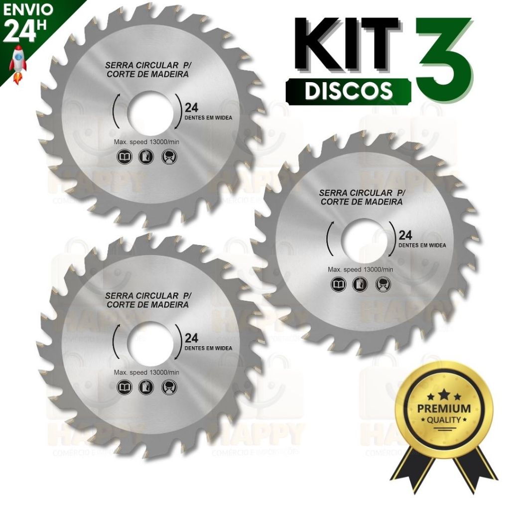 Kit 3 Disco de Corte para Madeira 110 mm 24 Dentes Widea para Serra Circular