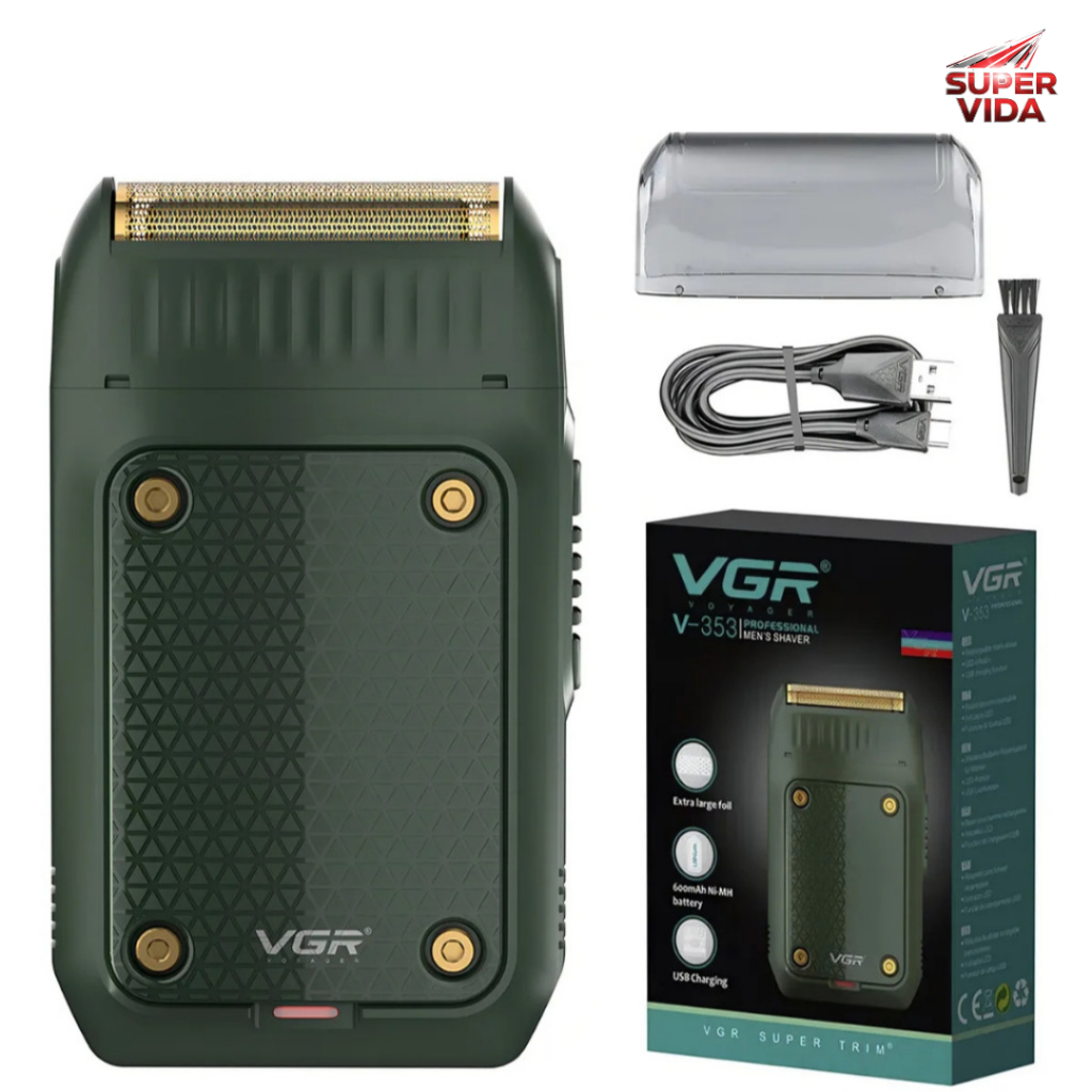 Máquina De Barbear Elétrica Vgr V-353 Lâminas Aço Inox Sem Fio Verde