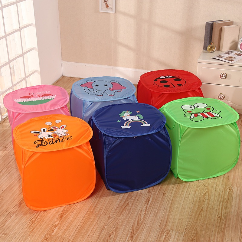Cesto Grande Com Tampa Organizador de Brinquedo Roupas Sujas Multiuso Dobrável Bichinhos Infantil